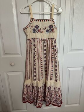 Bombay Paisley Off-White Embroidered Cotton A-Line Dress 100% cotton
